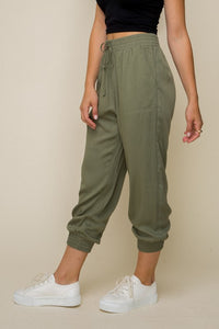 Elastic Waist Woven Joggers Pants with Pockets (2 Colours)
