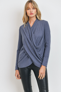 Hi Lo Surplice Brushed Knit Ribbed LS (3 Colours)