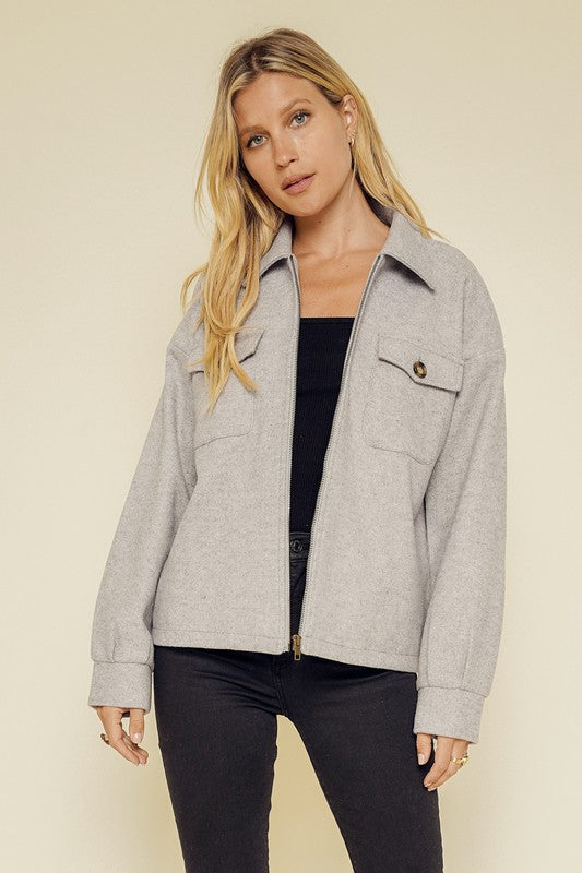 Zipper Front Shacket With Pockets – FI Designs