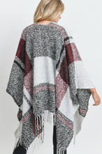 Load image into Gallery viewer, Plaid Print Fringed Detail Poncho Cardigan