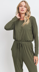 Long Sleeves Knit Jersey Pocket Jumpsuit