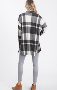 Open Front Knit Plaid Cardigan