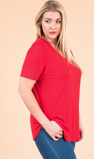 Plus size red v neck online t shirt
