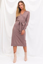 Load image into Gallery viewer, V-Neck Waist Tie Sweater Midi Dress