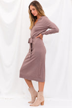 Load image into Gallery viewer, V-Neck Waist Tie Sweater Midi Dress