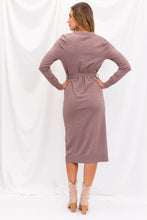 Load image into Gallery viewer, V-Neck Waist Tie Sweater Midi Dress