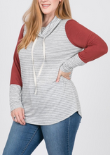 Load image into Gallery viewer, Plus Size Striped Cowl Neck LS (2 Colours)