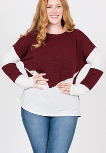 Colour Block LS Sweater - Plus Size (2 Colours)