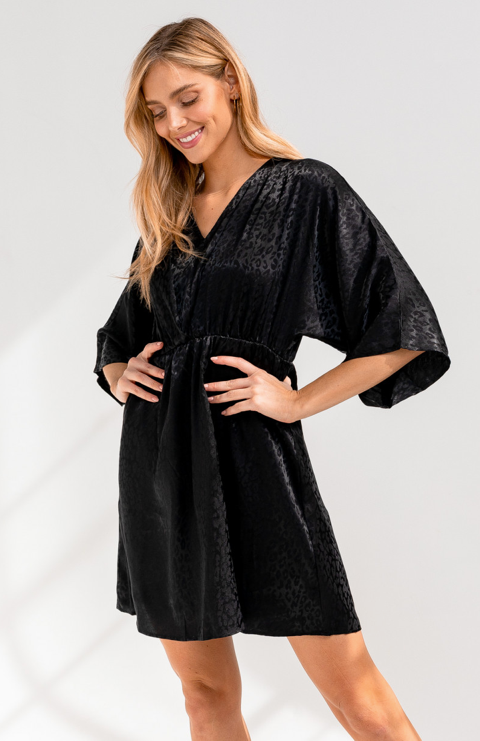 Kimono Sleeve V neck Elastic Waist Dress