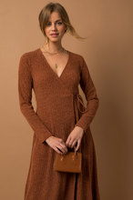Load image into Gallery viewer, Knit Waist Tie Wrap Midi Dress