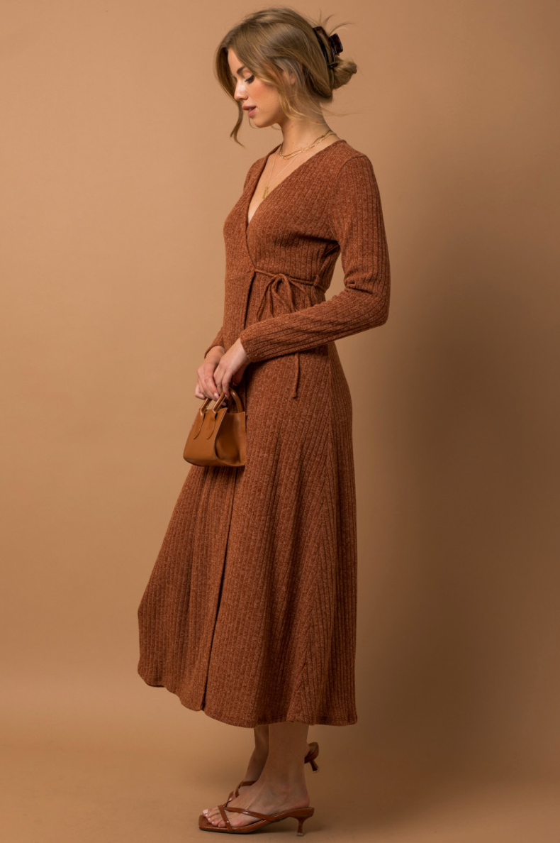 Knit Waist Tie Wrap Midi Dress FI Designs Knit Waist Tie Wrap Midi Dress FI Designs