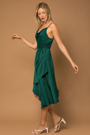 Satin Cowl Neck Asymmetrical Dress FI Designs