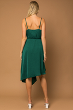 Load image into Gallery viewer, Satin Cowl Neck Asymmetrical Dress