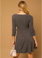 Load image into Gallery viewer, 3/4 Sleeve Faux Wrap Tie Waist Knit Dress