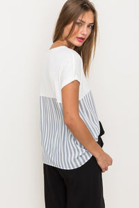 Striped Knit & Woven Mix Top