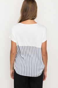 Striped Knit & Woven Mix Top