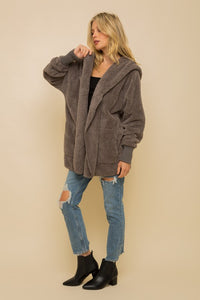 Faux Fur Plush Hooded Cardigan Jacket (3 Colours)
