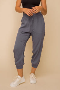 Elastic Waist Woven Joggers Pants with Pockets (2 Colours)