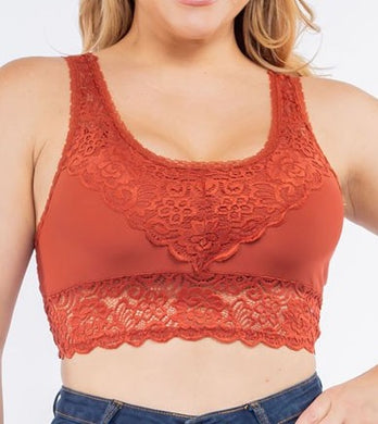 Extended Size Ribbed Lace Racerback Bralette | Blush