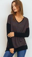 Load image into Gallery viewer, V-Neck LS Stripe Long Top