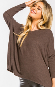 3/4 Sleeve V-Neck Brushed Sweater