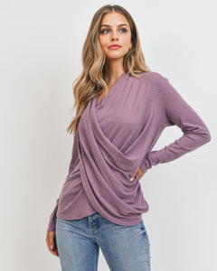 Hi Lo Surplice Brushed Knit Ribbed LS (3 Colours)