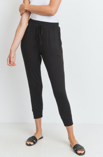 Solid Knit Jersey Cropped Pocket Joggers