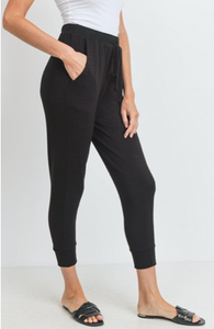 Solid Knit Jersey Cropped Pocket Joggers