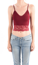Load image into Gallery viewer, Ribbed and Lace Trimmed Cropped Cami