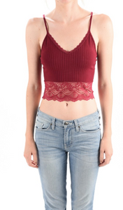 Ribbed and Lace Trimmed Cropped Cami