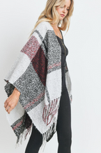 Load image into Gallery viewer, Plaid Print Fringed Detail Poncho Cardigan