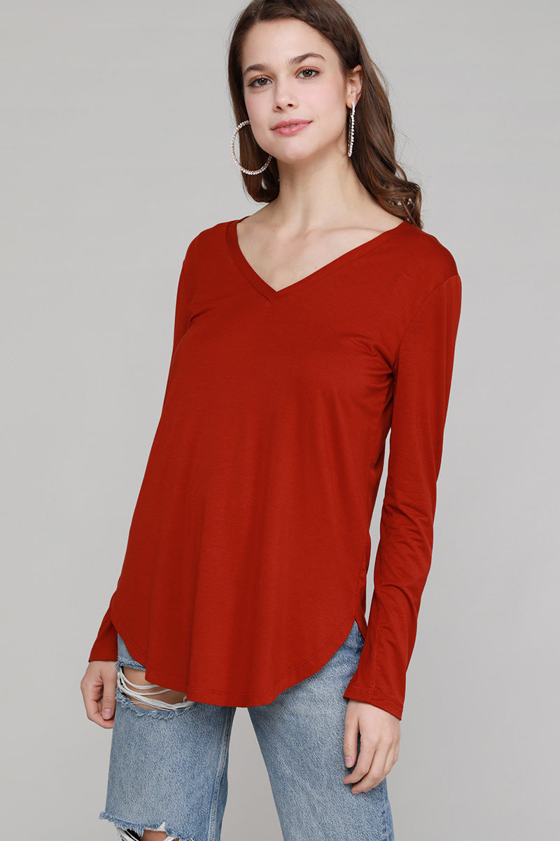 EC Modal LS V Neck Top (8 Colours)