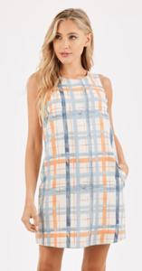 Soft Plaid Dress with Button Up Back & Pockets