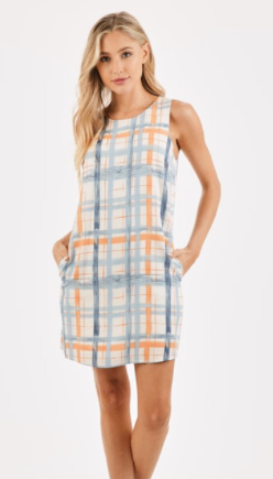 Soft Plaid Dress with Button Up Back & Pockets