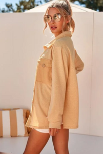 Oversized Knit Lightweight Shacket with Raw Edge Detail - Yellow