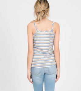 Striped Ribbed Button Down Front Tie Tank Top