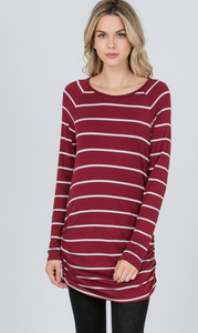 LS Stripe Side Gathered Top (2 Colours)