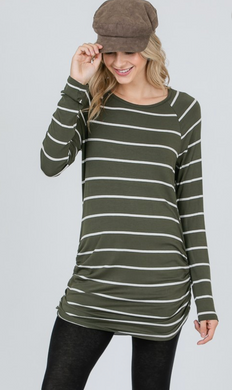 LS Stripe Side Gathered Top (2 Colours)