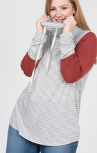 Load image into Gallery viewer, Plus Size Striped Cowl Neck LS (2 Colours)