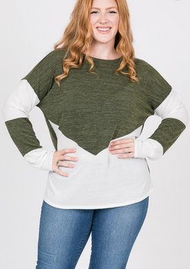 Colour Block LS Sweater - Plus Size (2 Colours)