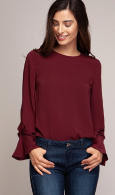 LS Blouse with Sleeve Tuck Detail