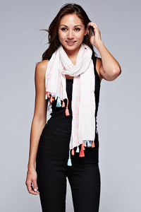 Embroidered Scarf With Contrast Tassel Trim