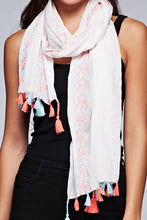 Load image into Gallery viewer, Embroidered Scarf With Contrast Tassel Trim