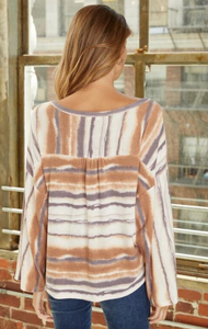 Multi Stripe Knit LS with Front Tie
