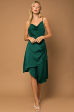 Load image into Gallery viewer, Satin Cowl Neck Asymmetrical Dress