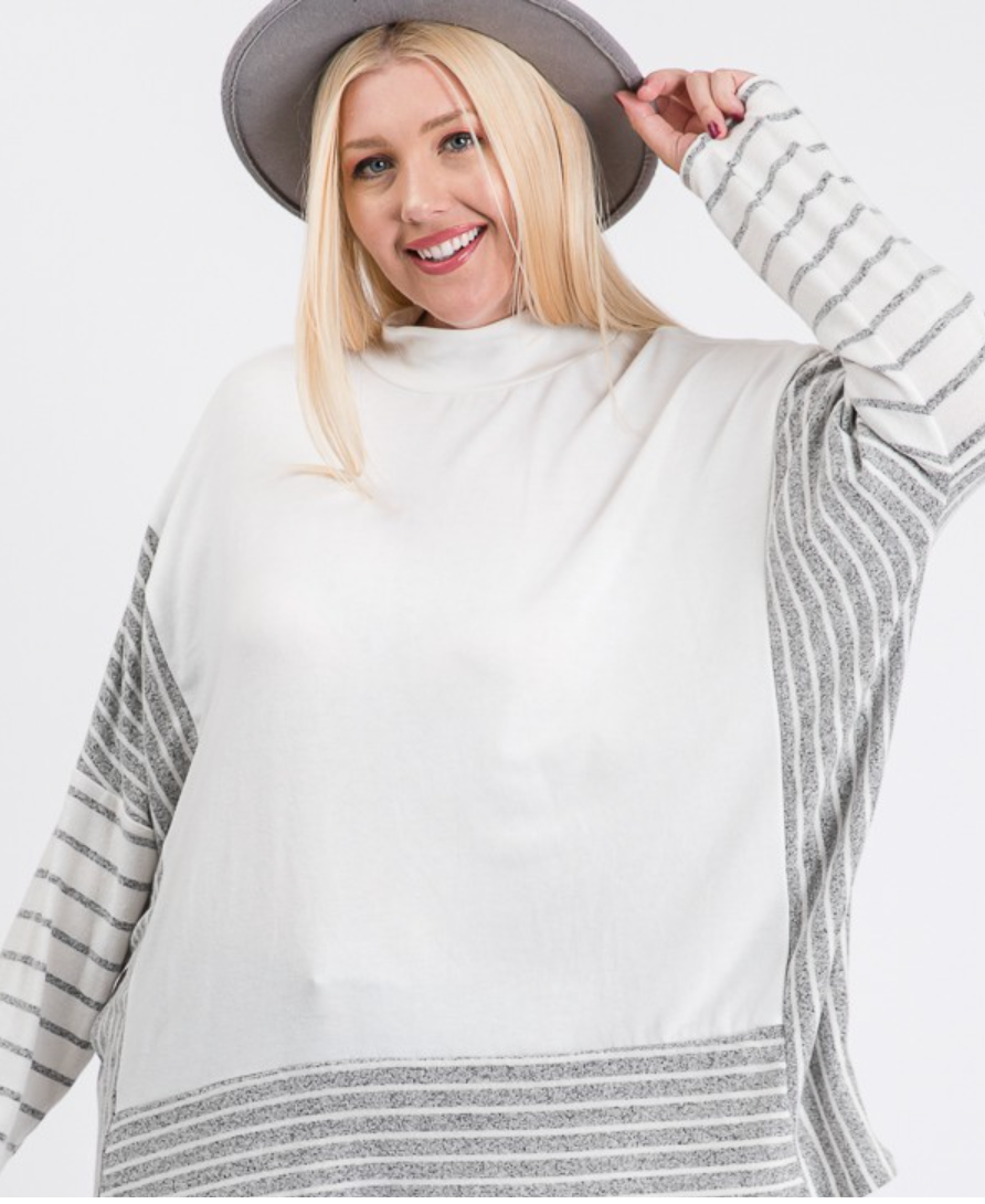 Mock Neck Brushed Hacci Poncho Sweater Plus Size FI Designs