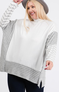 Mock Neck Brushed Hacci Poncho Sweater - Plus Size