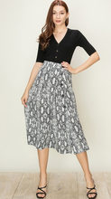 Load image into Gallery viewer, Side Button Snake Skin Pleated Midi Skirt